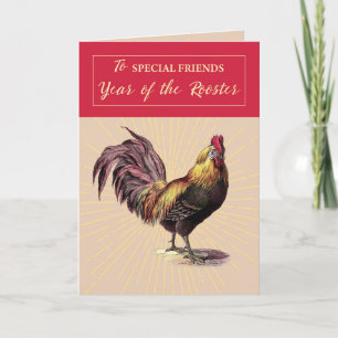 To Friends Chinese New Year of Rooster With Golden Holiday Card