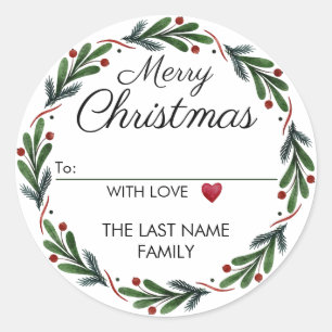 To From Christmas Stickers Green and Red Wreath
