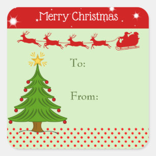 To From Christmas Tree Santa Sleigh Reindeer Star Square Sticker