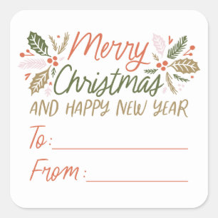 To/from Vintage Type Holly Berry Christmas Square Sticker