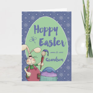 To Grandson, Hoppy Easter Bunny Artist paintbrush Holiday Card