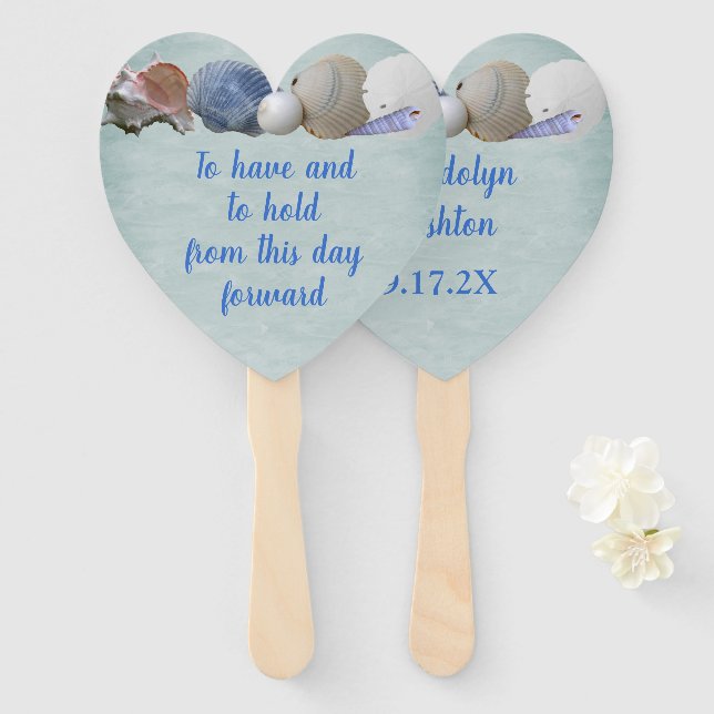 To Have and Hold Wedding Heart Fans Seashells (Front and Back)