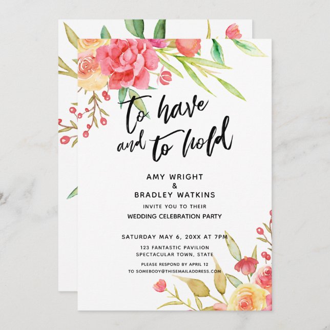 To Have and to Hold Boho Flowers Wedding Reception Invitation (Front/Back)