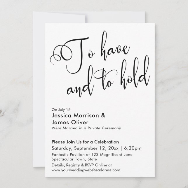 To Have and to Hold Calligraphy Reception Only Invitation (Front)
