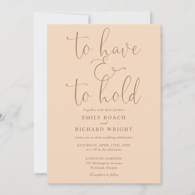 To Have And To Hold QR Code Soft Peach Wedding Invitation (Front)