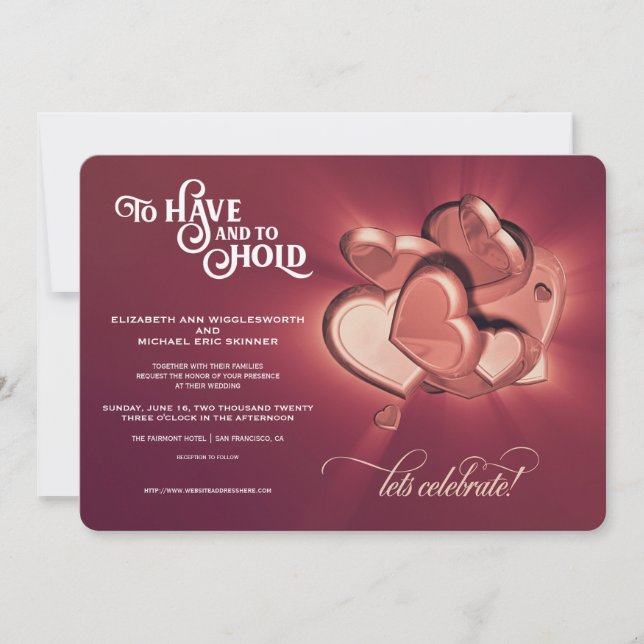 To Have And To Hold Rose Gold Hearts Invitation (Front)