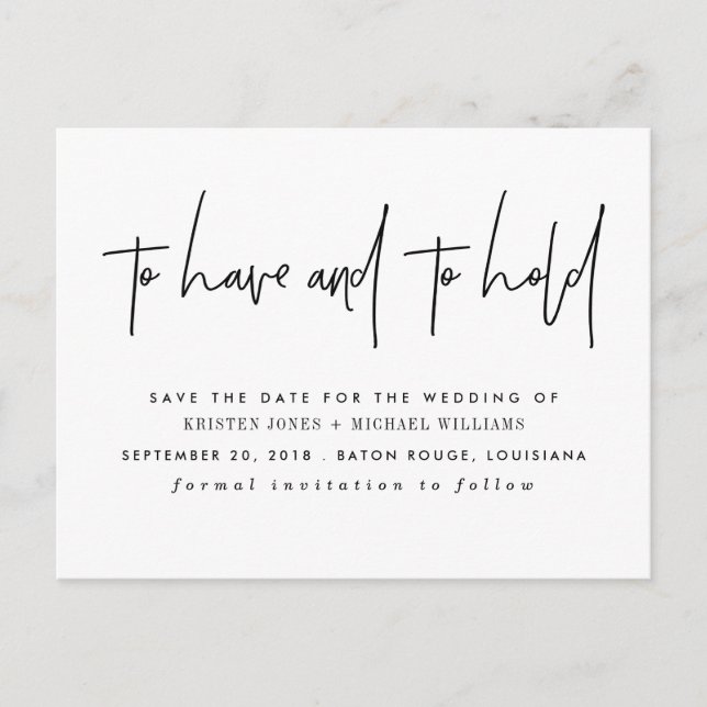 To Have and to Hold Save the Date Announcement Postcard (Front)