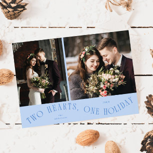To Hearts One Holiday Newlywed Photo Icy Blue Card