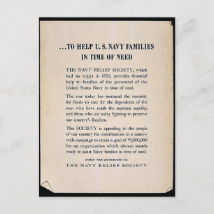 To Help U.S. Navy Families In Time Of Need Postcard