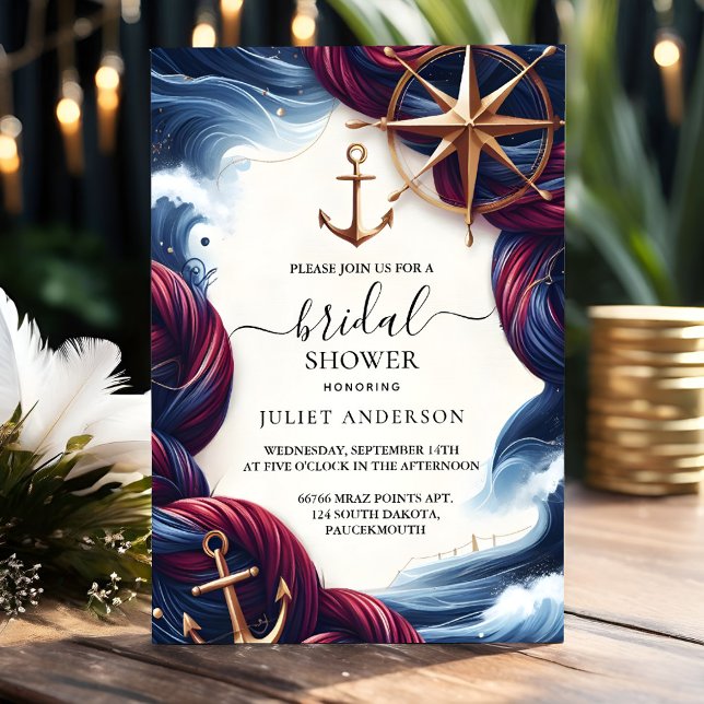 To Knot Boat Ship Navy Blue Nautical Bridal Shower Invitation (Creator Uploaded)