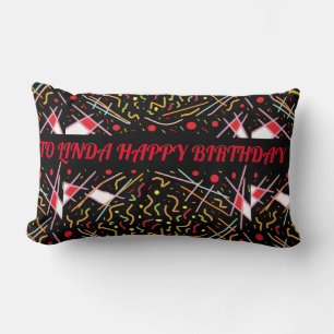 To Linda happy birthday red yellow black design Lumbar Cushion