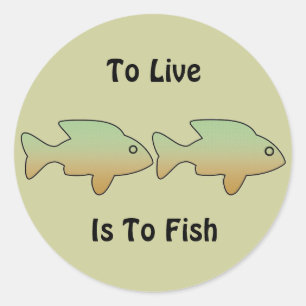 To Live is to Fish, two green & gold fish stickers