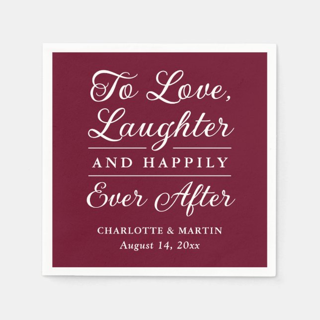 To Love Laughter Burgundy Wedding Napkins (Front)