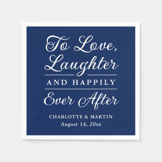 To Love Laughter Navy Blue Wedding Napkin (Front)
