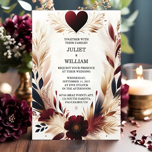 To Maroon Traditional Fall Couple Burgundy Wedding Invitation (Creator Uploaded)
