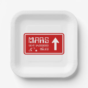 To Mars Highway Sign Paper Plate