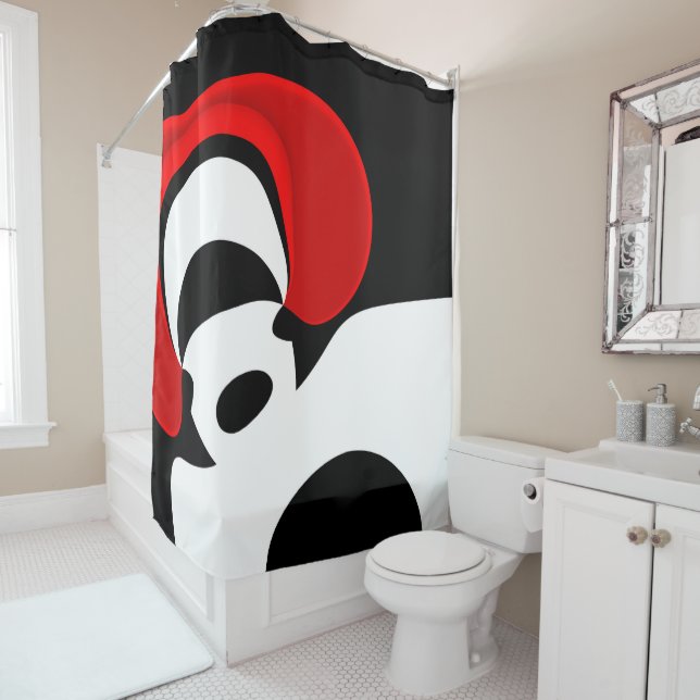 To Mr. Redd: Abstract Black, White & Red Shower Curtain (In Situ)
