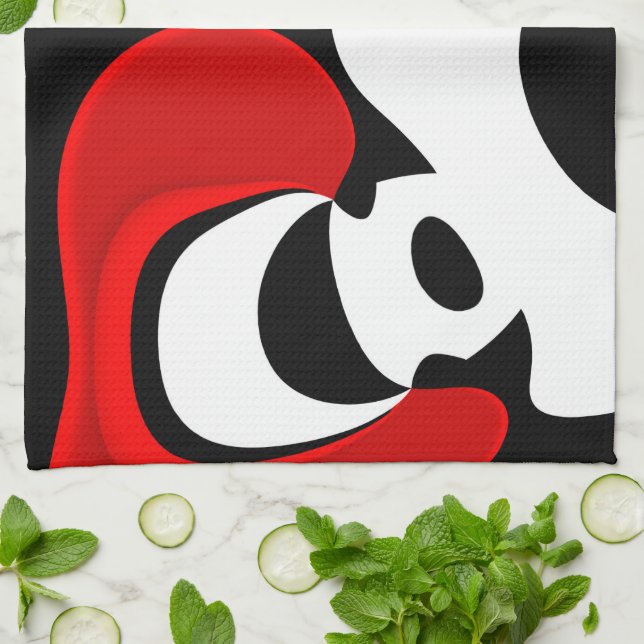 To Mr. Redd: Abstract Black, White & Red Tea Towel (Folded)