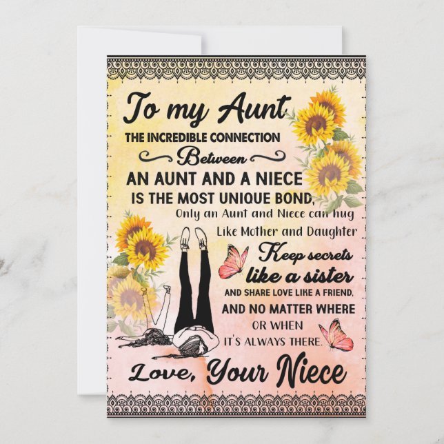 To My Aunt Gift, Sunflower Gift From Niece Holiday Card (Front)