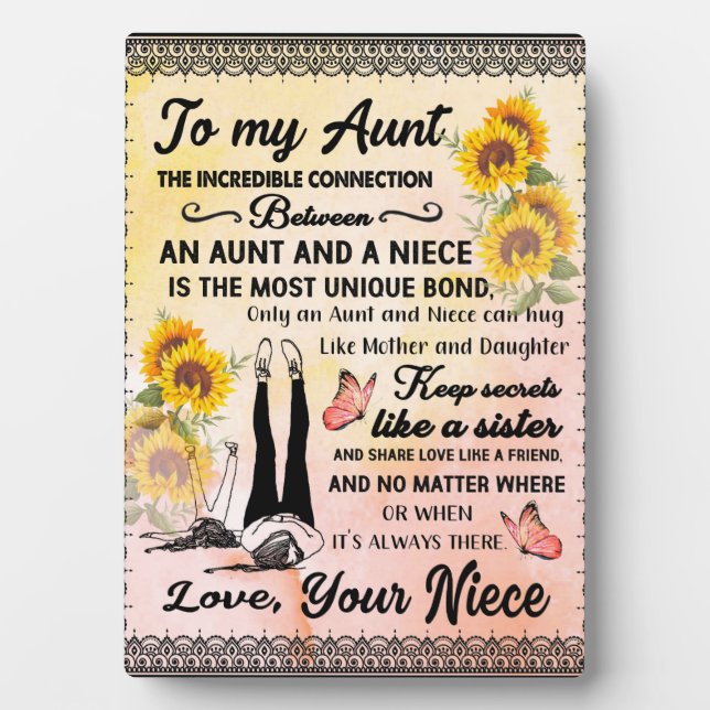 To My Aunt Gift, Sunflower Gift From Niece Plaque (Front)