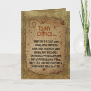 'To my critics' Birthday Card
