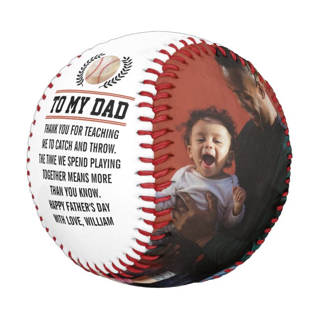 To My Dad Custom Message Photo Happy Father's Day Baseball (Angled)