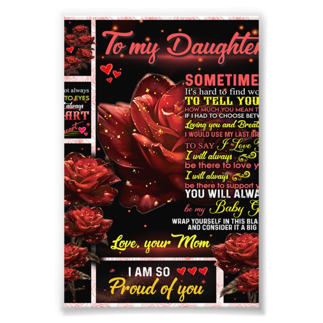 To My Daughter Birthday Gift, Cute Rose Baby Gift Photo Print (Front)