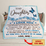 To My Daughter Blanket, Personalised Name Fleece Blanket<br><div class="desc">Add a personal touch to the cosiness of this plush fleece blanket. Made to feel incredibly soft to the touch and keep anyone warm on a chilly day, these blankets come in 3x sizes and cover all your needs. Key features : 100% Polyester This extremely strong and durable synthetic fabric...</div>
