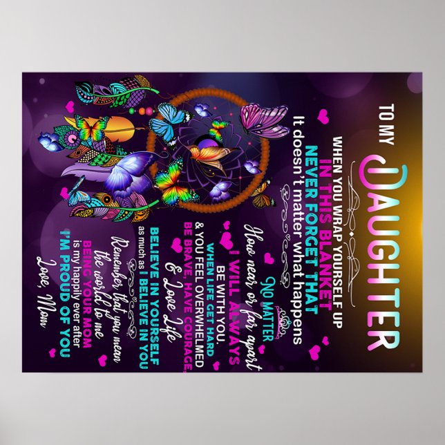 To My Daughter Butterflies Gift, Daughter Birthday Poster (Front)