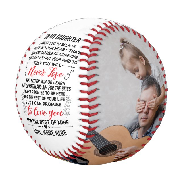 To My Daughter From Dad Mum Quote & Custom 2 Photo Baseball (Angled)