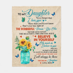 To My Daughter Gift,Butterfly Lover,Sunflower Gift Fleece Blanket