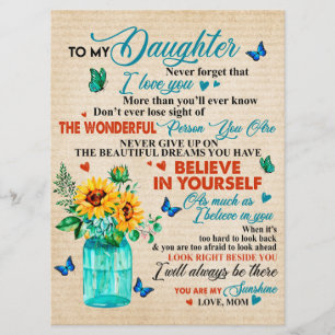 To My Daughter Gift,Butterfly Lover,Sunflower Gift Menu