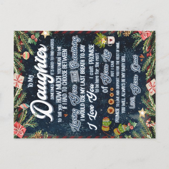 To My Daughter Gift, Christmas Letter To Daughter Postcard (Front)