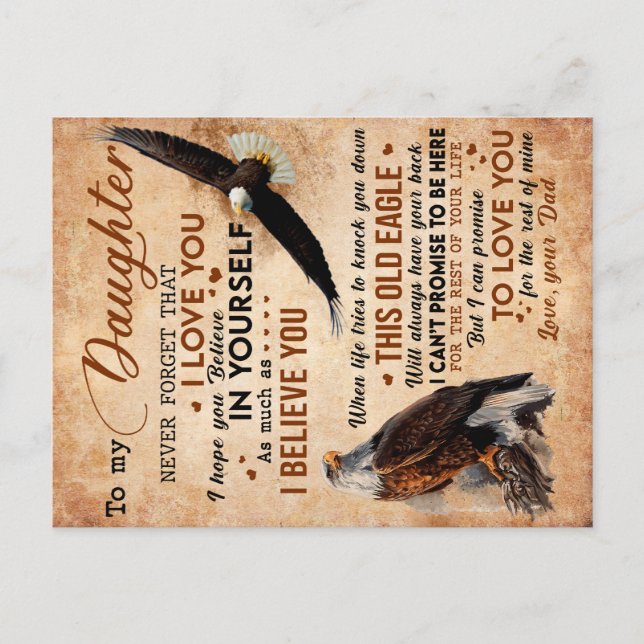 To My Daughter Gift, Dad And Daughter, Eagle Lover Announcement Postcard (Front)
