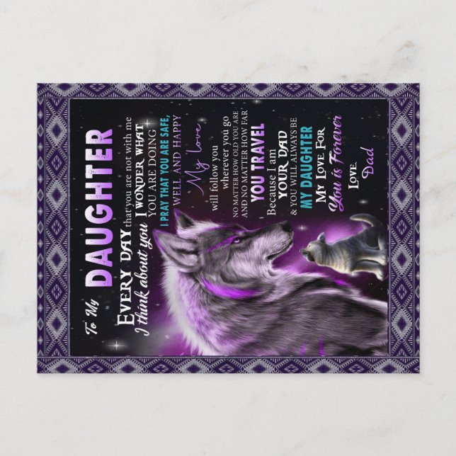 To My Daughter Gift, Daughter And Dad, Wolf Lovers Announcement Postcard (Front)