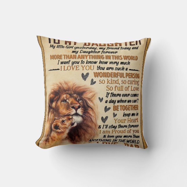 To My Daughter Lion Family Gift, Daughter Birthday Cushion (Front)