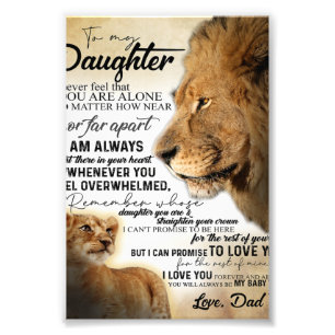 To My Daughter Lion Family Gift, Daughter Birthday Photo Print