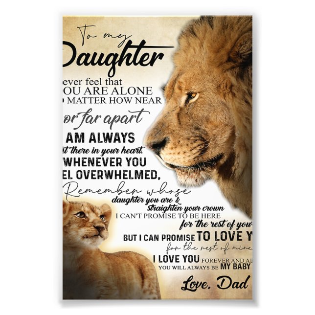 To My Daughter Lion Family Gift, Daughter Birthday Photo Print (Front)