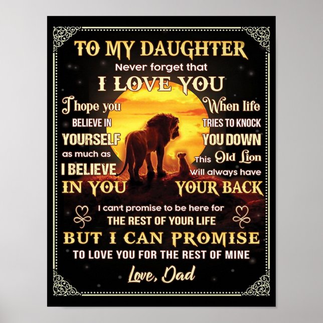 To My Daughter Lion Family Gift, Daughter Birthday Poster (Front)