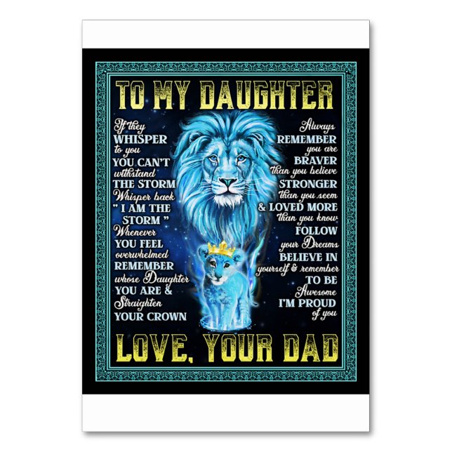 To My Daughter Lion Gift, Gift From Lion Dad Table Number (Front)