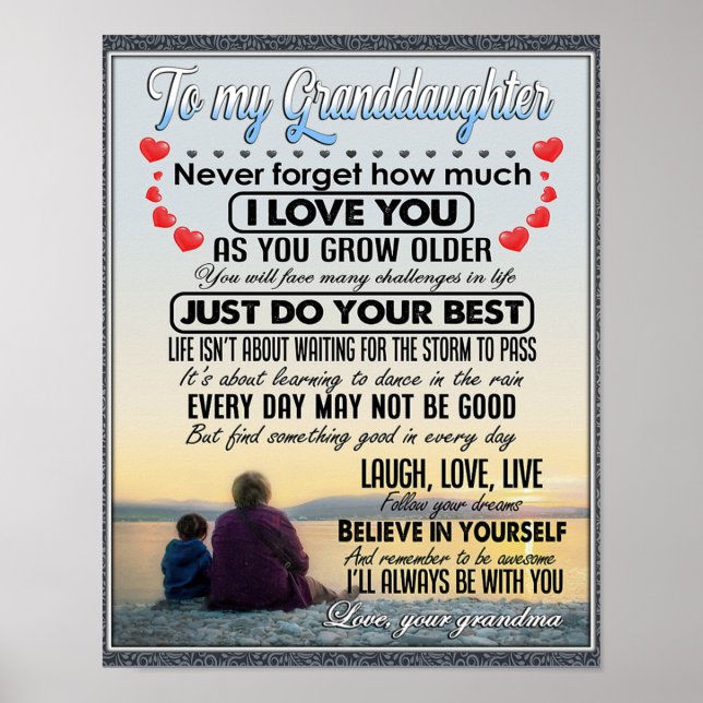 To My Granddaughter, Baby Girl Birthday Gift Idea Poster (Front)