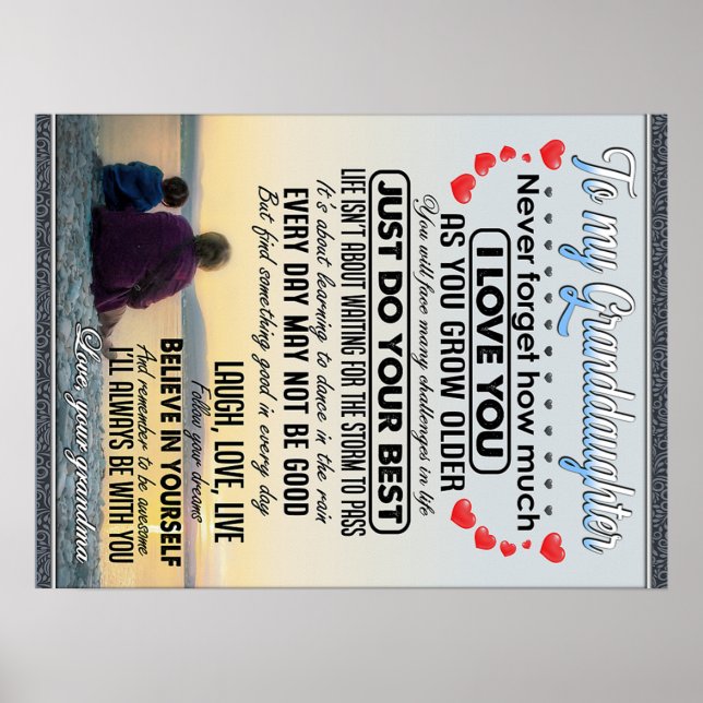 To My Granddaughter, Baby Girl Birthday Gift Idea Poster (Front)