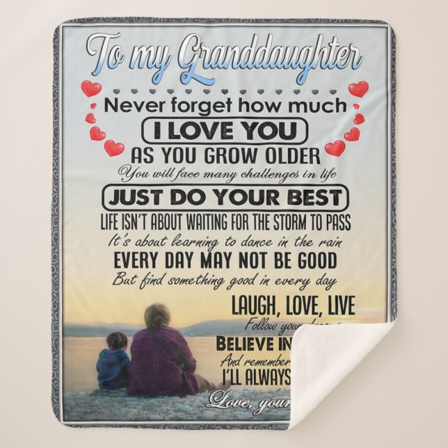 To My Granddaughter, Baby Girl Birthday Gift Idea Sherpa Blanket (Front)