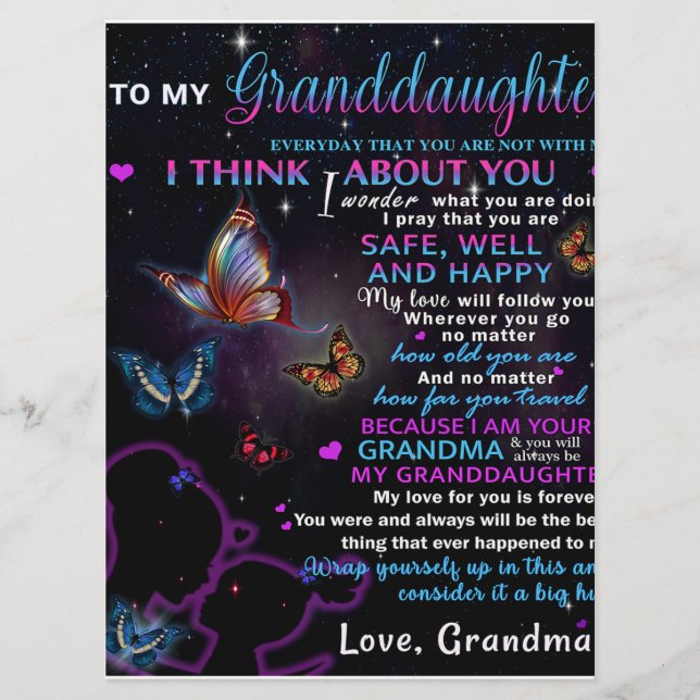 To My Granddaughter Butterflies Birthday Gift Idea Menu (Front)