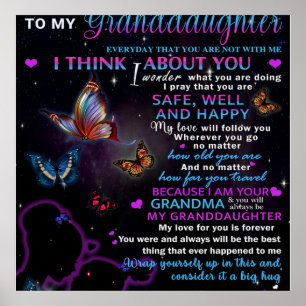 To My Granddaughter Butterflies Birthday Gift Idea Poster