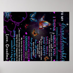 To My Granddaughter Butterflies Birthday Gift Idea Poster