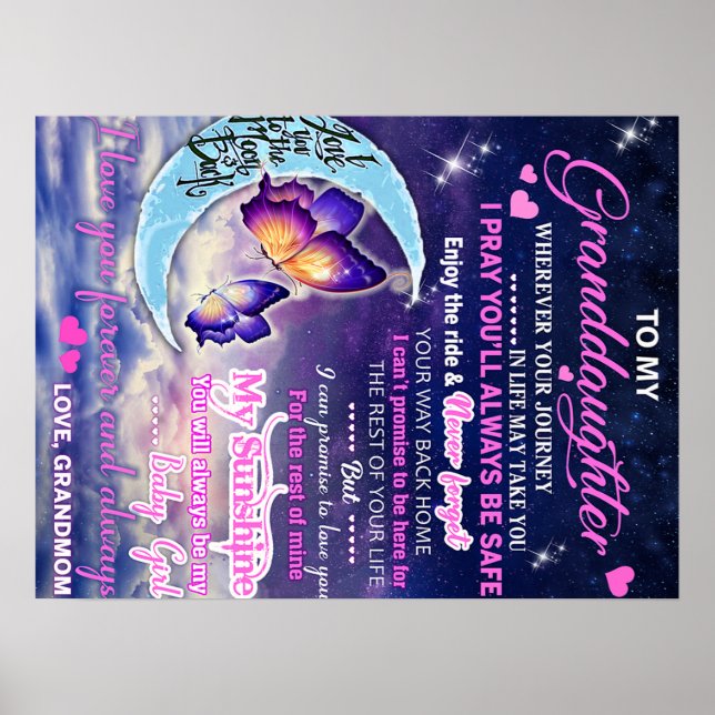 To My Granddaughter Butterflies Birthday Gift Idea Poster (Front)