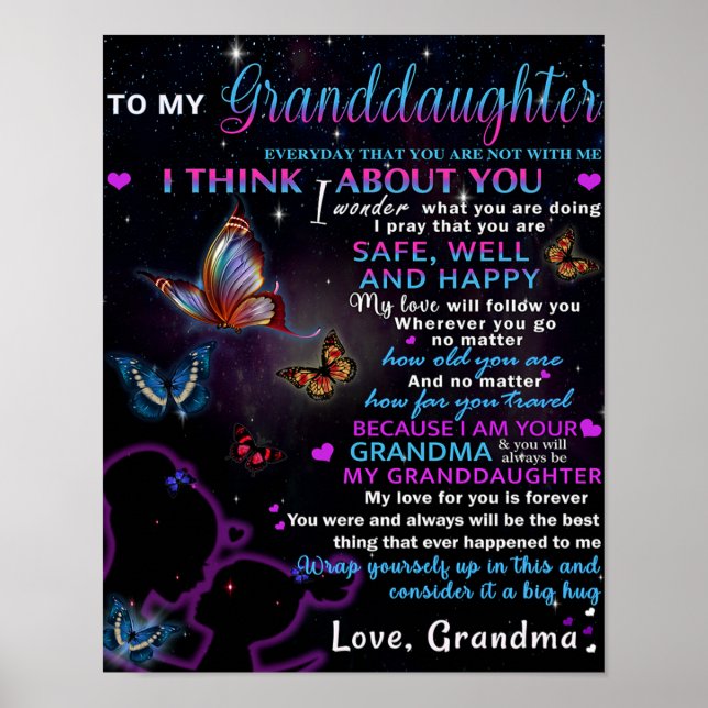 To My Granddaughter Butterflies Birthday Gift Idea Poster (Front)