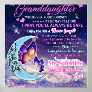To My Granddaughter Butterflies Birthday Gift Idea Poster