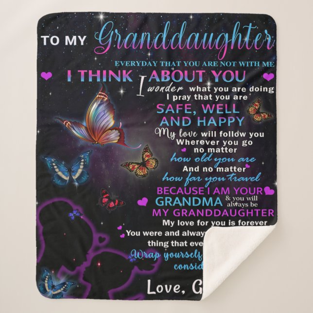 To My Granddaughter Butterflies Birthday Gift Idea Sherpa Blanket (Front)
